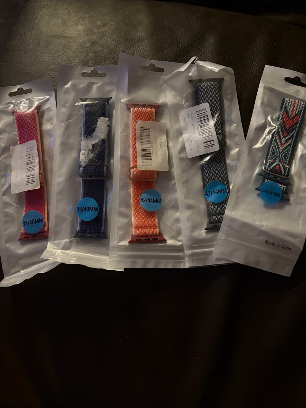 5 Assorted Woven Nylon Apple Watch Bands - Black, Orange, Pink, Blue, Multicolor